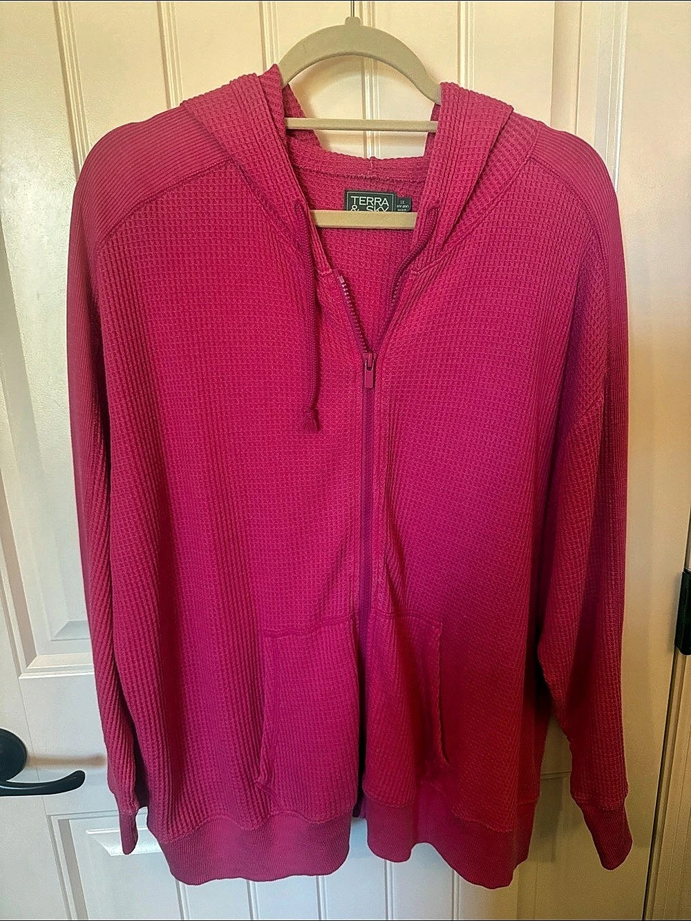 Terra & Sky Textured Zip Up Hoodie in Pink Size 1X Like New